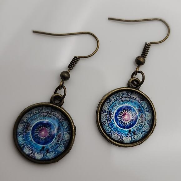 Blue Mandala Resin Earrings - Picture 2 of 4